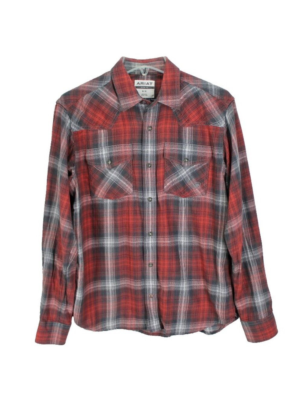 Ariat Retro Fit Flannel Shirt Mens Size M Red Black Plaid Long Sleeve